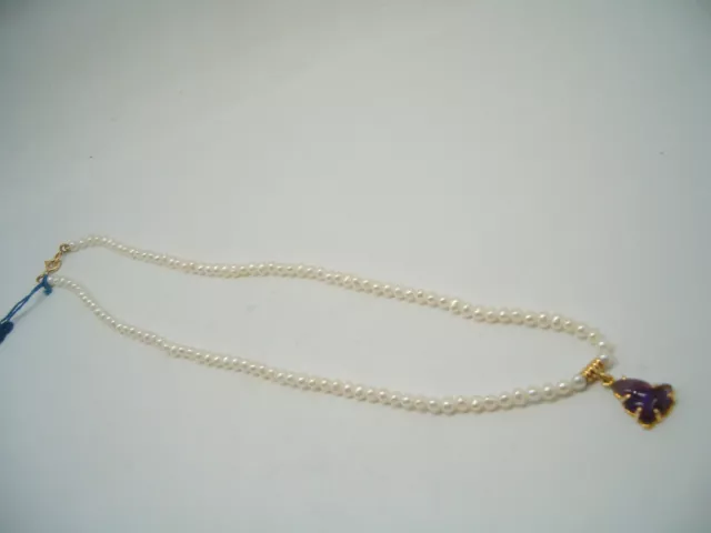 Collana di PERLE Giapponesi e ciondolo in Ametista e Oro giallo 18 Kt (750) 3