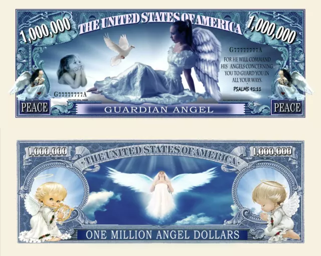 ANGE GARDIEN BILLET PORTE-BONHEUR ! Paix Chance Million Dollar us Religion Angel