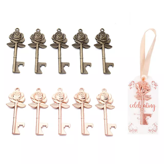 10Pcs Rose  Key Shaped Bottle Opener Metal Portable Beer Wine Bottle Ope-wf