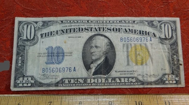WW2 1934 A US Silver Certificate Ten Dollar North Africa Note Yellow Seal