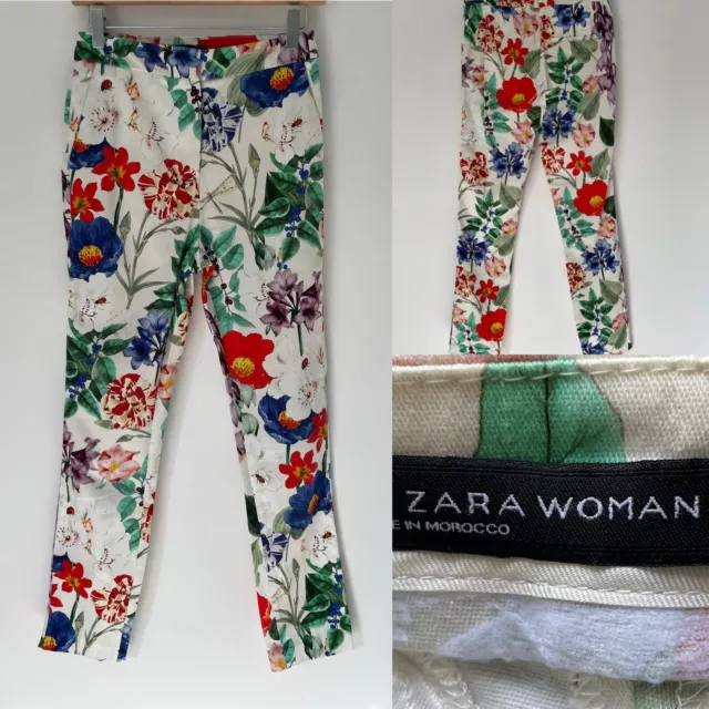ZARA WOMAN IVORY Multi Floral Print Ankle Grazer Trousers Size Eur 34 Uk 8  New £24.99 - PicClick UK