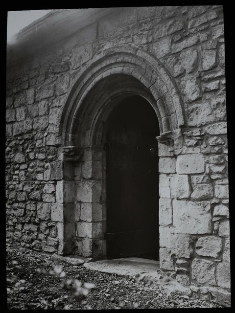 ANTIQUE Magic Lantern Slide LOTHERTON CHAPEL NORTH DOOR C1910 PHOTO YORKSHIRE