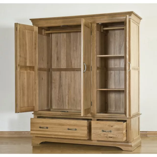 Toulon Solid Oak Furniture Triple Wardrobe with hanging and storage space