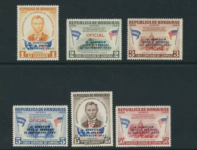 Honduras 1964 Lincoln Ausgabe Überdruckt Fro Kennedy Offizielle (Sc C325-30) MNH