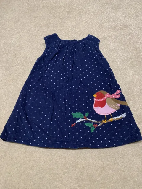 JoJo Maman Bebe Navy Pinafore Dress - Christmas Robin Applique -  6-12 Months