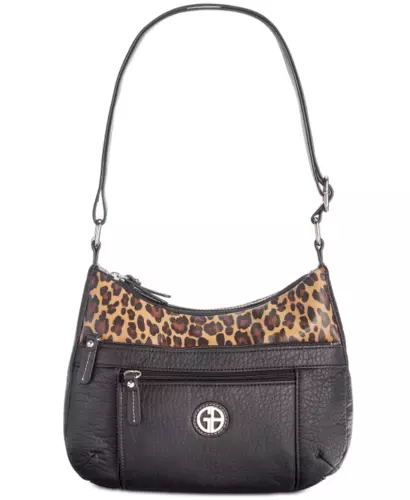 Brand New Giani Bernini Black Leopard Pebbled Faux Leather Hobo Shoulder Bag