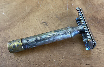 vintage Gillette safety razor steel with brass pass-through bolt rare design