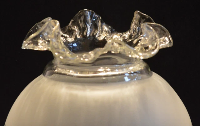 Vintage Victorian 8" Acid Etched Frosted Glass Lamp Shade Ruffle 4" Fitter Wow! 9