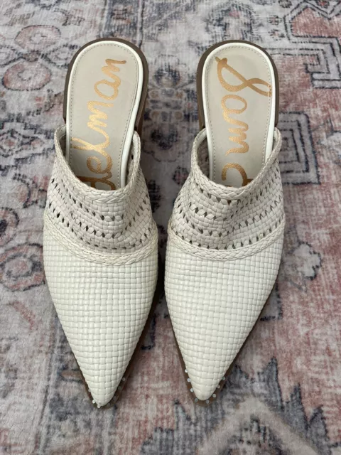 Sam Edelman 8.5 Lillianna Ivory Woven Leather Pointed SlipOn Toe Block Heel Mule