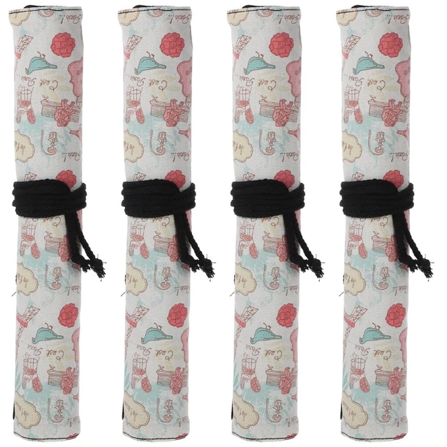 Set 4 Canvas Oil Painting Pencil Case Travel Makeup Brush Bag Cosmetics Wrap