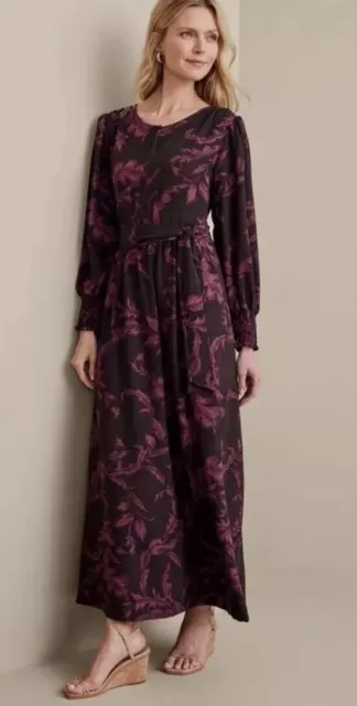 NEW SOFT SURROUNDINGS Size Large Dianthe Belted Maxi Dress Purple Wine Botanical