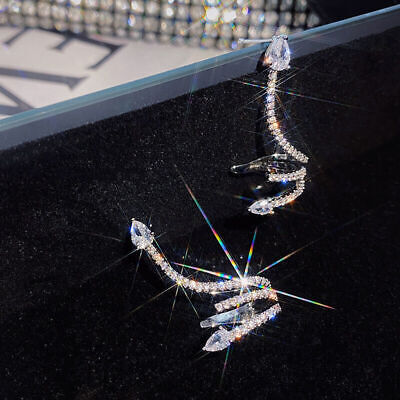 925 Silver Snake Stud Earrings Women Cubic Zirconia Weedding Party Jewelry Gift