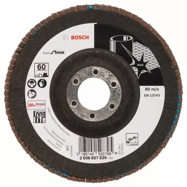 Bosch Disco de Lija Abanico X581 Best para Inox, Angular, 125MM, 60 , Glasg