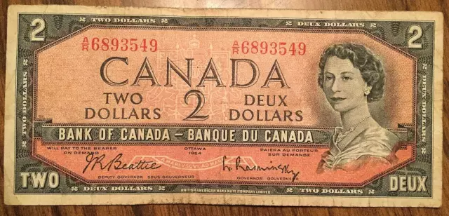 1954 Bank Of Canada Two Dollars 2$ Bank Note