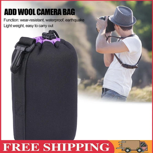 Neoprene Camera Lens Pouch Drawstring Waterproof Shockproof Soft Bag (L)