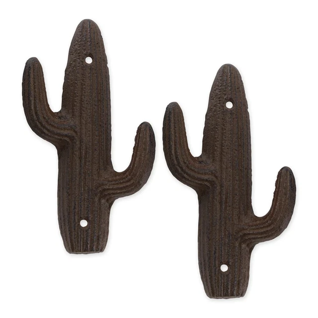 Versatile Brown Cast Iron Set Of Two Cactus Wall Mount Hook