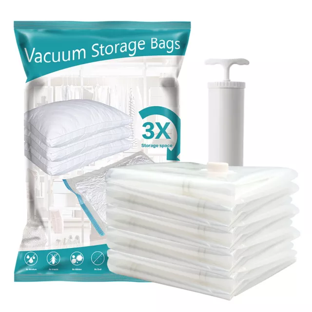 12 Vacuum Storage Suitcase Bags + Pump Clothes Duvet Airtight Space Saving Gift