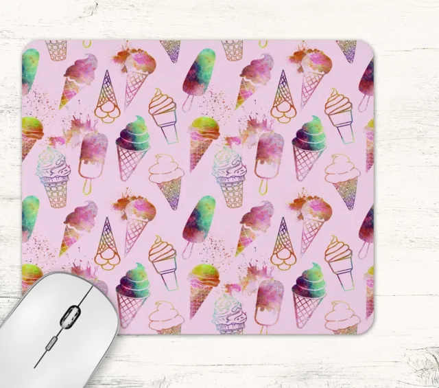 Pink Ice Cream Cone Print Mouse Pad Mat Neoprene Rectangle