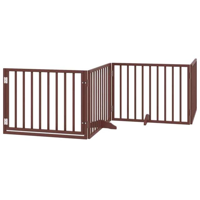 DOG GATE WITH Door Foldable 4 Panels Brown 320 cm Poplar Wood £119.93