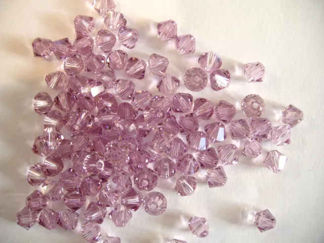 100 pc SWAROVSKI CRYSTAL LIGHT AMETHYST Loose 4mm Beads 5328 BICONES, Free Ship