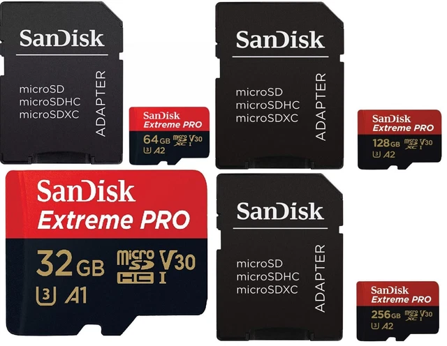 SanDisk Micro SD Extreme Pro 32GB 64GB 128GB U3 Class 10 Memory Card & Adapter