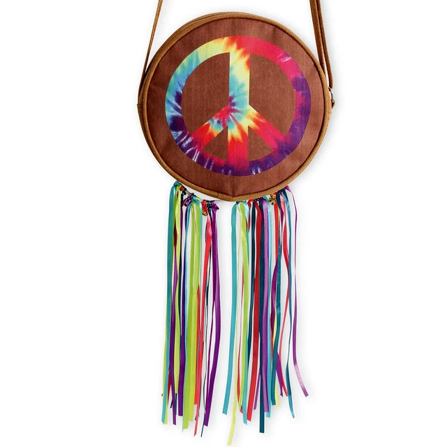 70er Anni Hippie-Tasche con Frange Woodstock Sacchetto di Borsa a Tracolla Love