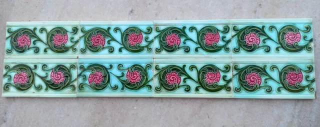1940's Antique Rare Embossed Flower Design Majolica Art Architecture Tile Japan