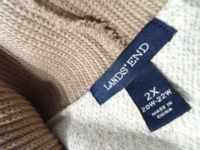 Lands' End Womens Turtleneck Sweater Plus Size 2X Tan Plush Diagonal Ribbed Knit 2