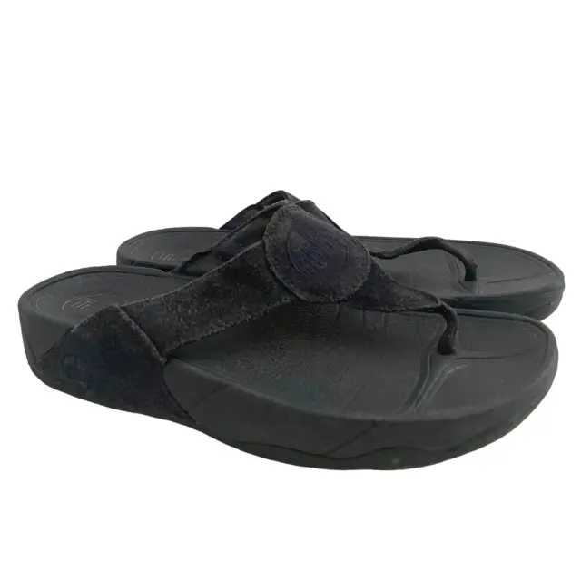 FitFlop Sz 9 Womens Oasis Flip Flop Thong Toe Post Sandals Black Suede Toning