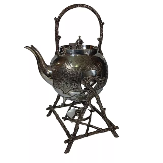 Antique Spirit Kettle Silver Plated Briddon Brothers Oriental Bamboo