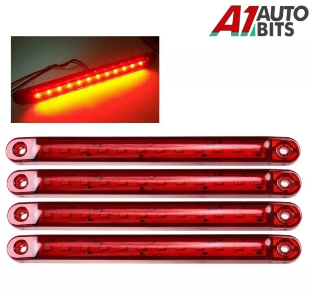 4 Pcs Red 12v 24v 12 Led Tail Side Marker Lights Truck Trailer Lorry  7"