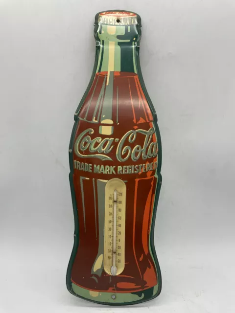Vintage Coca Cola Soda Bottle Metal Thermometer 17" x 5" advertising