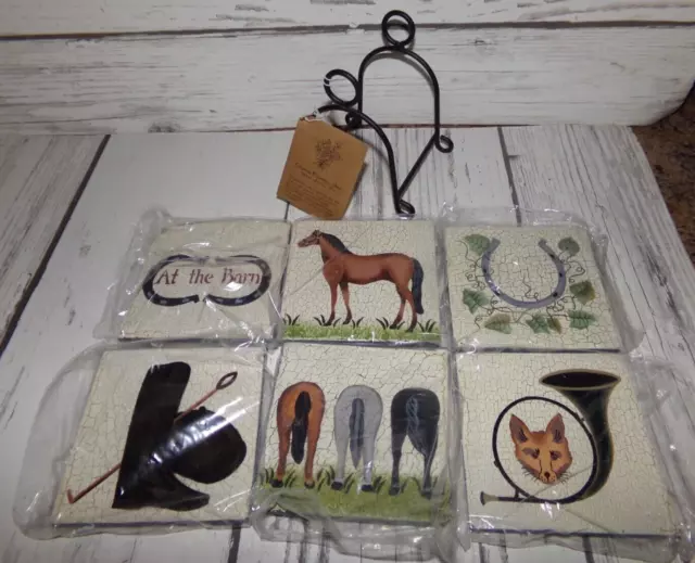New Slates Ornate Slate Western Horse Barn Cowboy Slate Coaster Set