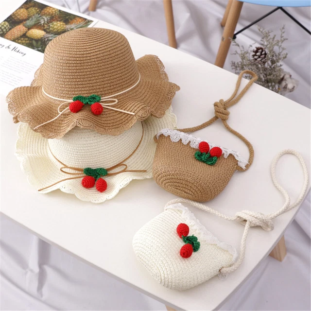 Borsa a tracolla bambino tesa larga cappelli ragazze cappello estivo ciliegia ombrellone cappellini