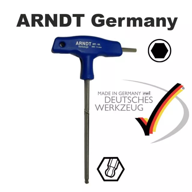 ARNDT T-Handle BALL END Ended Hex Key Allen Wrench Key Keys CrV GERMANY 305