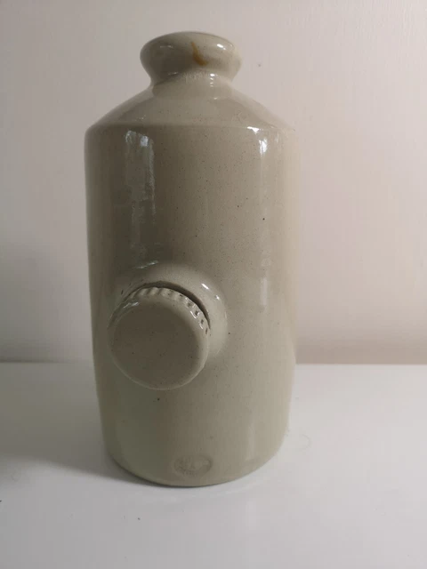 Vintage stoneware ceramic hot water bottle with stopper. Pearson's Chesterfield