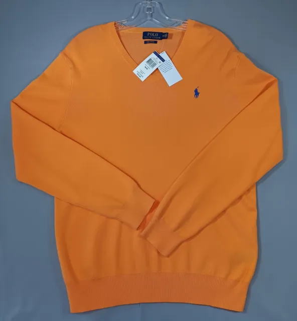 Polo Ralph Lauren Men's V-Neck Knit Pima Cotton Sweater Shirt Medium Orange NWT