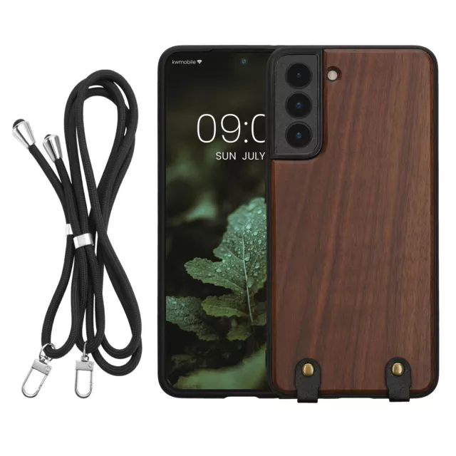 Coque en bois avec collier pour Samsung Galaxy S21 FE