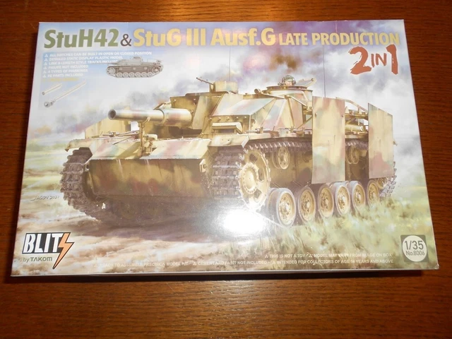 TAKOM Maquette Char StuH 42 & StuG III Ausf.G 2 En 1 – 1/35, 4 Marquages, Plastique