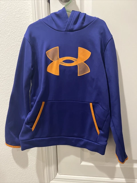 Under Armour Youth Medium Hooded Sweatshirt Purple Orange Logo 100% Polyester