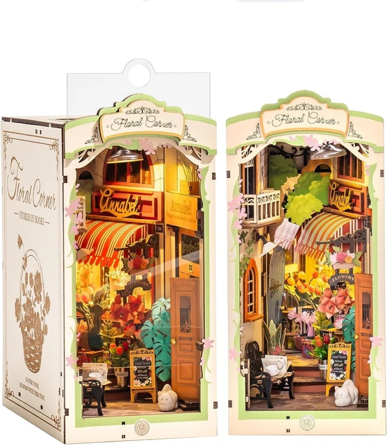 Edo Sakura Journey DIY Book Nook Kit With LED Lights - 3D Wooden Bookshelf Insert With Cherry Blossoms
