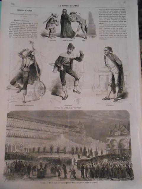 Gravure 1868 - Carnaval de Venise Pantalane