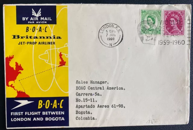 1960 London England First Flight Airmail Cover to Bogota Colombia BOAC Comet Jet