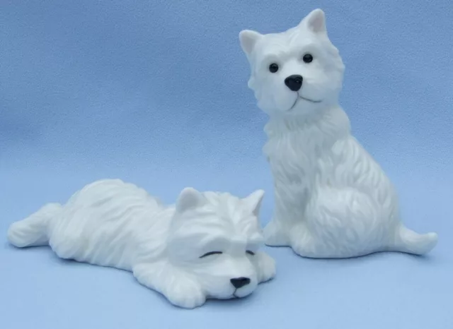 Pair West Highland White Terrier Dog Handcrafted Porcelain Figures - Boxed !