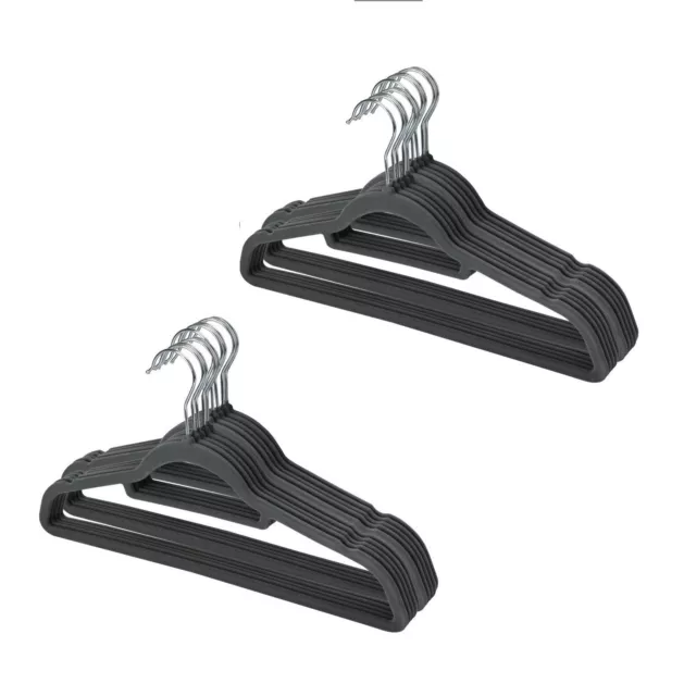 20 X Velvet Coat Hangers Non Slip Flocked Clothes Trouser Space Saving Grey