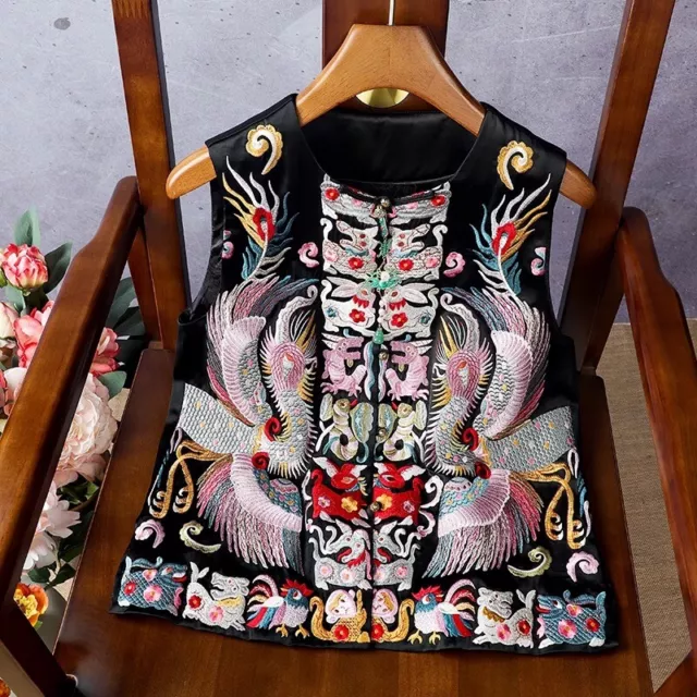 Women Chinese Style Summer Zodiac Embroidery Print Loose Slim Fit Short Vest