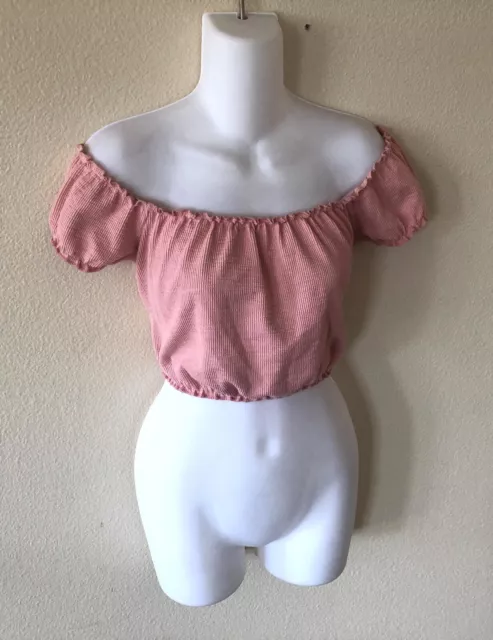 Forever 21 Crop Top Womens Large Pink Peach Ruffled Off Shoulder Top Junior L