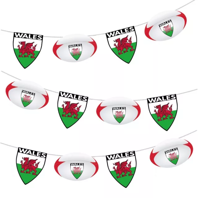 Rugby Wales Flag Ball Bunting Party Decorations For World Cup -12pcs 2.5m