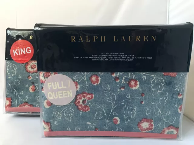 Ralph Lauren INDIGO TRAVELER FLR 100% Cotton FULL/QUEEN or  KING Duvet Cover 2