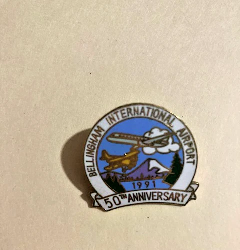 Rare 1991 Bellingham International Airport 50th Anniversary Pin Badge Excellent